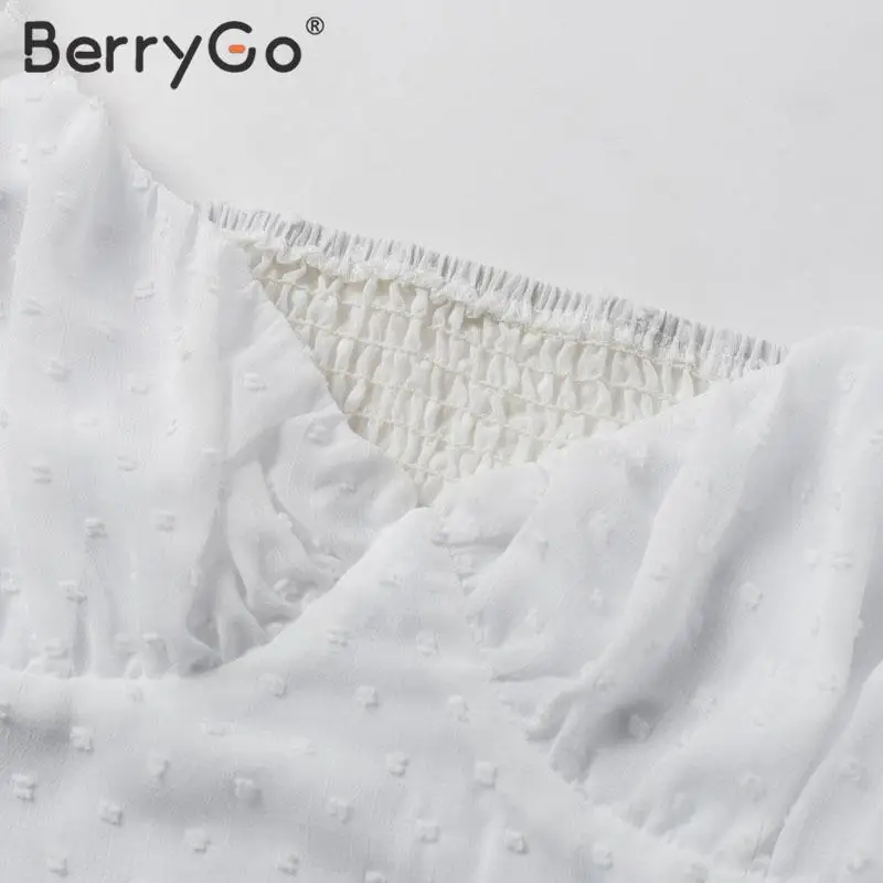 BerryGo сексуальные белые укороченные топы в горошек с цветочным принтом женские летние топы с v-образным вырезом женские прозрачные рукава-фонарики с высокой талией женские топы