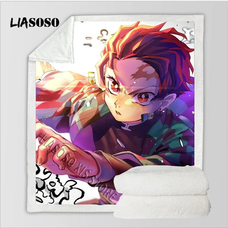 Постельные принадлежности одеяло 3D принт аниме Kimetsu no Yaiba шерпа флисовое Покрывало Диван тонкое одеяло путешествия Пикник Туризм одеяло s