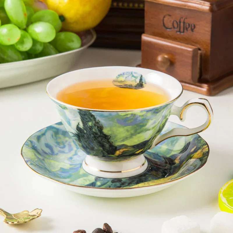 Style A Высококачественный набор чашек для кофе CoffeeCup 220 мл Европейский стиль костяного фарфора Чашки Творческая живопись маслом Стакан сока молока Фарфоровая посуда - Цвет: Style A