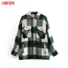 Tangada 2022 hiver femmes vert plaid Long manteau veste décontracté de haute qualité chaud pardessus de mode longs manteaux 3H04 ► Photo 1/5