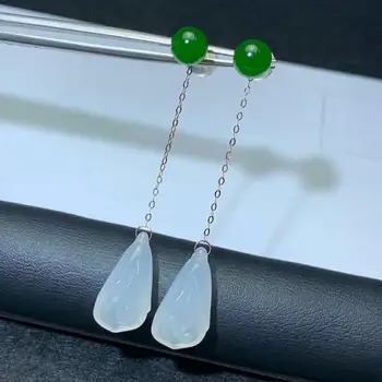 

SHILOVEM 18k yellow gold real Natural white Jasper drop earrings classic fine Jewelry women wedding gift 9*17mm myme0917323by