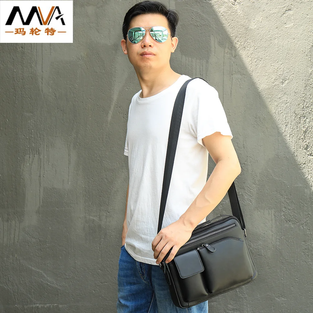 European and American pure color retro Men handbag  Horizontal square wear-resistant Men's shoulder bag  Soft Face Messenger Bag