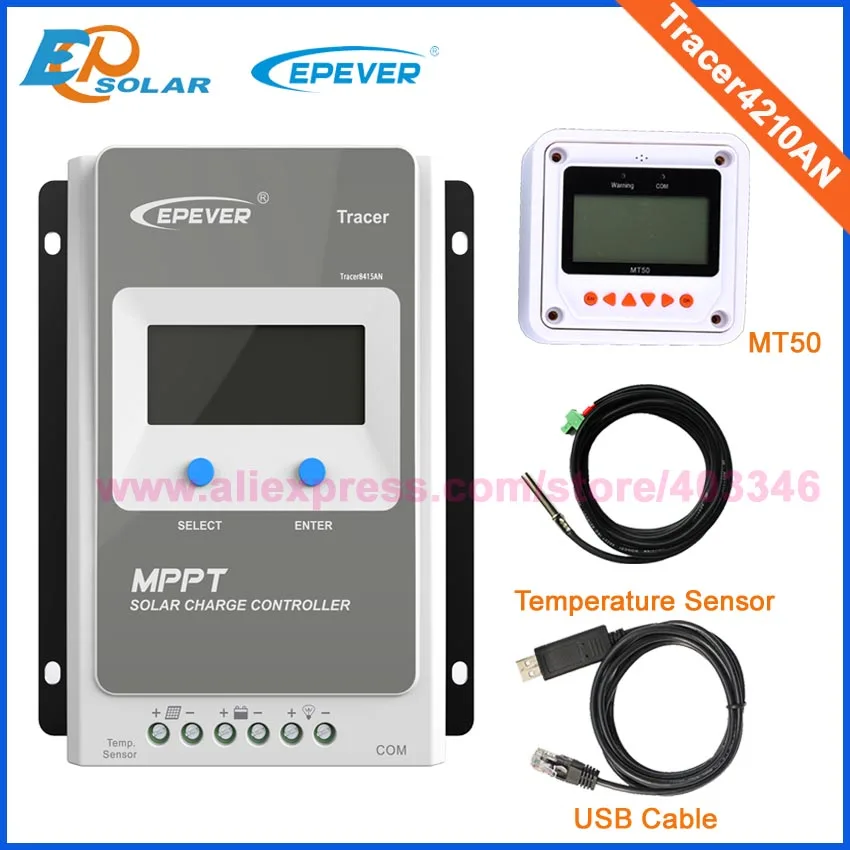 with MT50 USB Sensor 12v 24v mppt солнечный контроль заряда 40a Tracer4210AN 12 v/24 v автоматическая работа Макс PV Вход 100v с MT50 дисплеем - Цвет: with MT50 USB Sensor