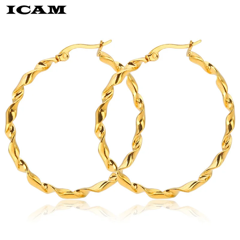 ICAM серебряный золотой розовый золотой цвет большие круглые серьги в виде тонкого кольца богемные серьги Круглый обруч серьги для женщин вечерние ювелирные изделия