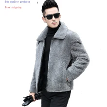 Мужская куртка из короткой овечьей шерсти, пальто с натуральным мехом, мужская зимняя куртка, мужские короткие теплые шерстяные куртки и пальто L16658K KJ1402