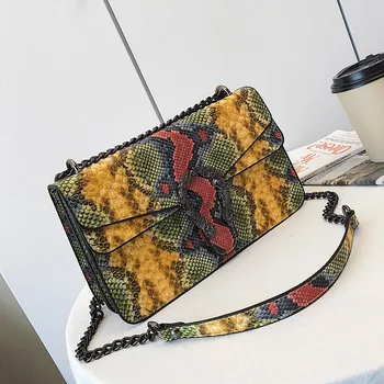 

Luxury women's bag 2020 new color contrast fashion versatile snake skin Dionysian bag chain strap Single Shoulder Messenger Bag