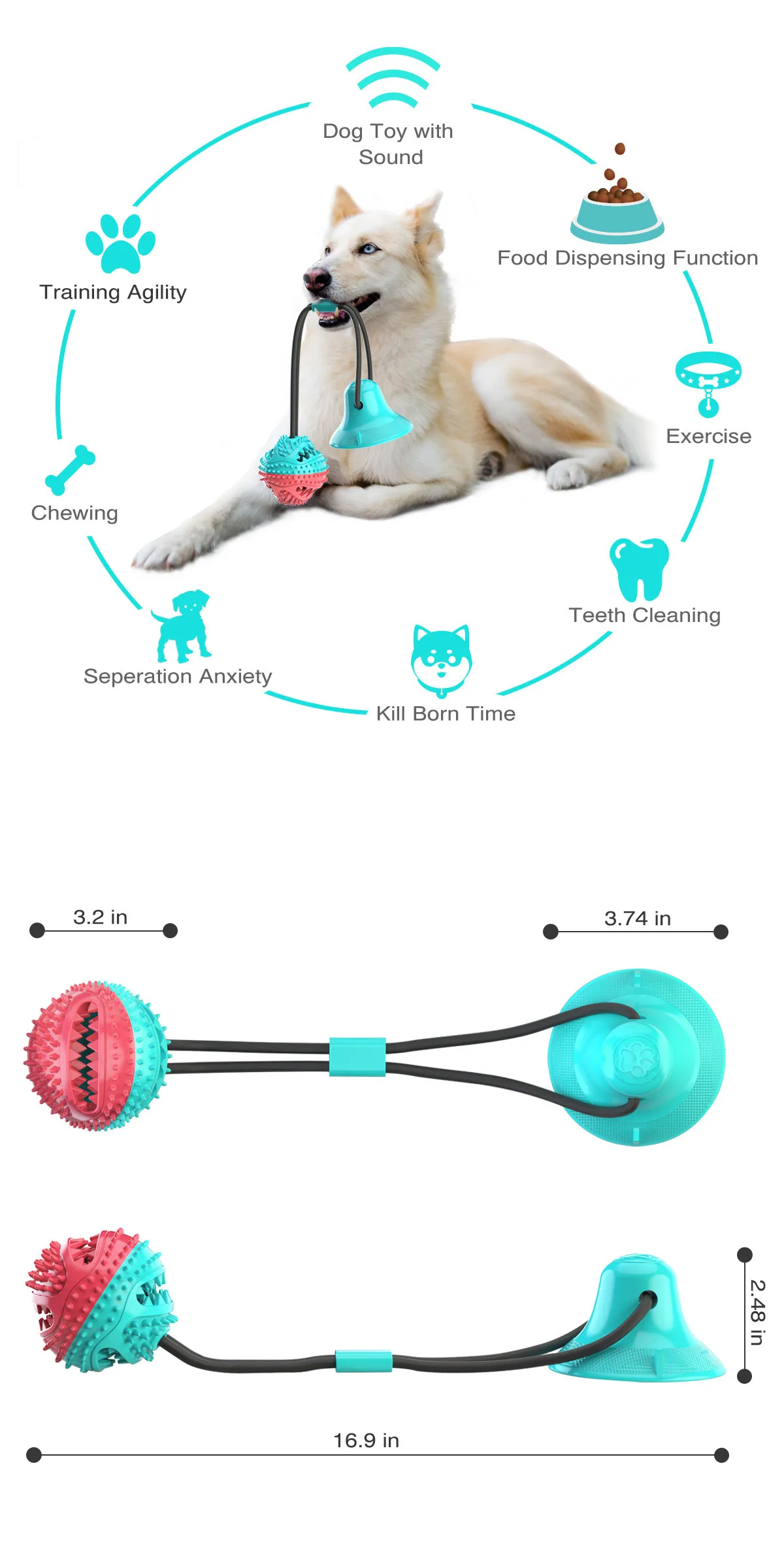 Litthing Dog Molar Bite Toys Self Play Rubber Ball,Pet Supplies Safe Puppy  Chew Toys with Suction Cup Rubber Molar Chew Teeth Cleaning Ball  Multifunction Intera…