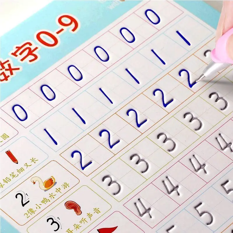 Crianças reutilizáveis 3d copybook caligrafia números 0-100 livros de escrita aprendizagem matemática inglês escrita prática livro para crianças