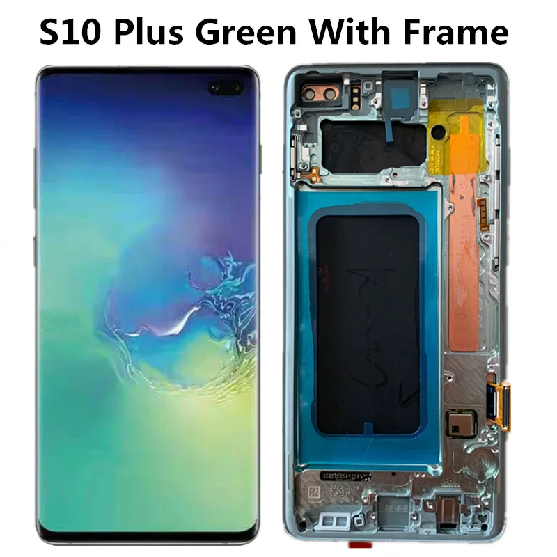 Супер AMOLED S10 lcd для SAMSUNG Galaxy S10 G973F G973 S10 Plus G975 G975F кодирующий преобразователь сенсорного экрана в сборе - Цвет: S10 Plus Green Frame