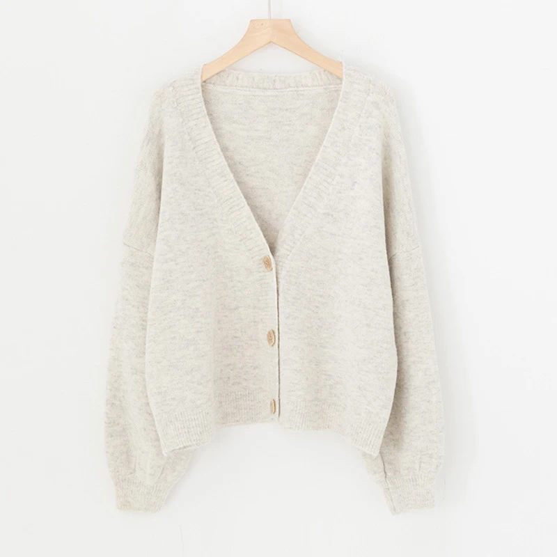 Women Girls V Neck Loose Solid Knitwear Outwear Autumn Cardigan Coat Sweater Tops