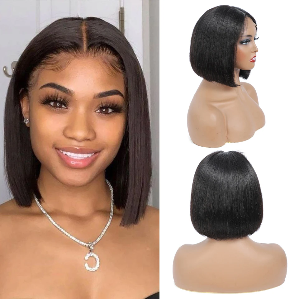 Short Bob Straight Lace Wigs PrePlucked Baby Hair 4×4 Lace Front Wigs Bob Lace Closure Wig