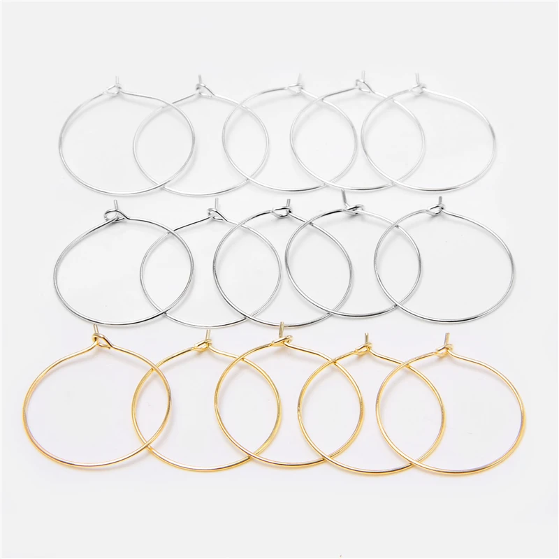 

50pcs 25x29mm Metal Wire Circle Earring Beading Hoops Gold Silver Plated Wine Charm Rings For DIY Earring Jewelry Making Finding