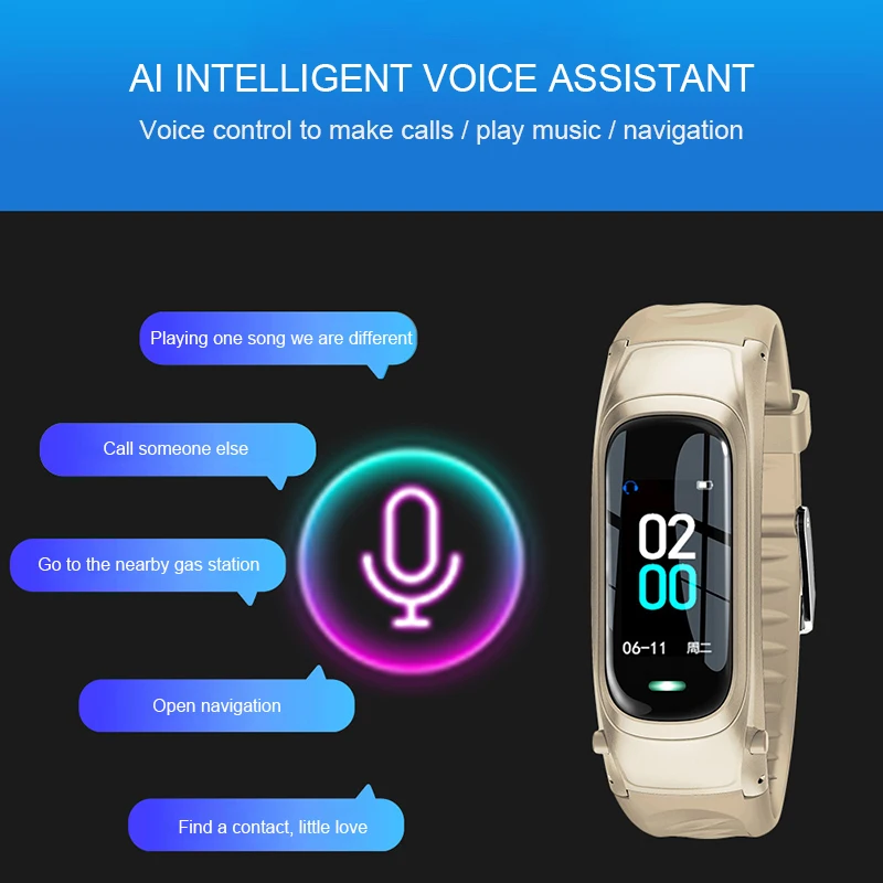 Смарт-часы 2 в 1, Bluetooth гарнитура, монитор сердечного ритма, фитнес-трекер, AI Голосовое управление для Android, для бизнес-спорта, гарнитура