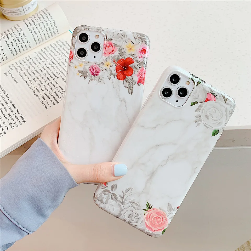 

Glitter Flower phone marble case For Apple iPhone xs case 6 6plus 8 plus X XR 11 case 11 pro max cover Xs max Case