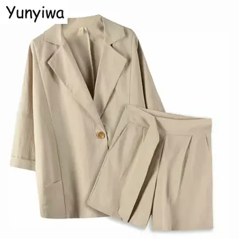 

2020 summer women khaki suit shorts set suit 2 piece set loose blazer and shorts high quality 8X02