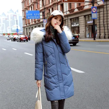 

2019 Winter New Korean Version The Long And Slim Slim Warm Cotton Jacket Hong Kong Style Large Fur Collar Cotton Coat WomenYH611