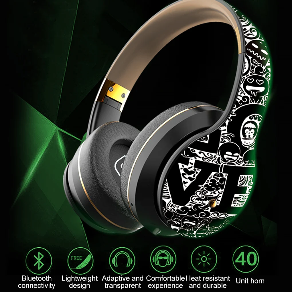 Bluetooth 5 0 Wireless Headset Graffiti Foldable Sports Game Headphones for Mobile Phone