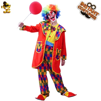 

Carnival Costume Men's Square Clown Joker Costume Role Play Adult Circus Red Clown Jacket Cosplay Funny Clown Jumpsuit with Wig