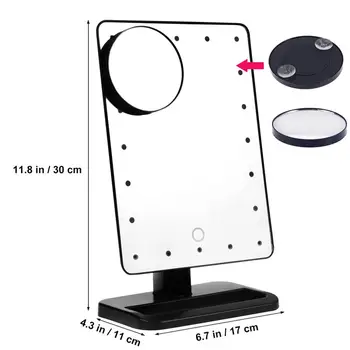 

Rectangular 20 LED Lighted Vanity Mirror Touch Screen Battery Powered with Magnification Spot Mirror
