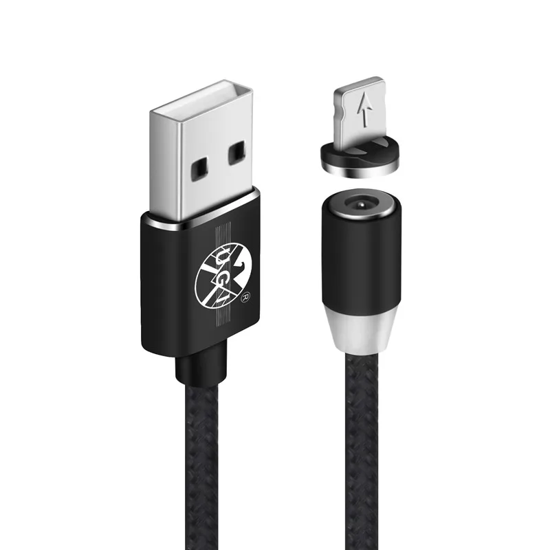 1~ 3M 360 ° Круглый Магнитный светодиодный кабель Micro USB C для зарядки iPhone 5 6 7 8 PLUS X XS XR для samsung S6 S7 S8 S9 Plus - Цвет: Black IOS Cable