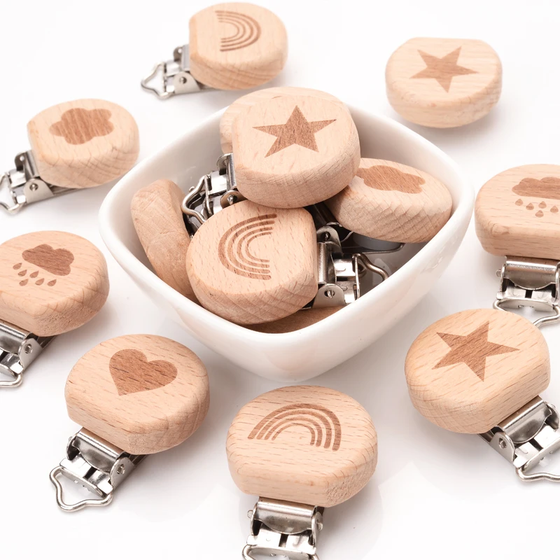 Baby Pacifier Holder Nipple Dummy Clip Beads Pacifier Chain Metal Beech Wooden Clips Teether Feeding Care 1Pcs pacifier clips