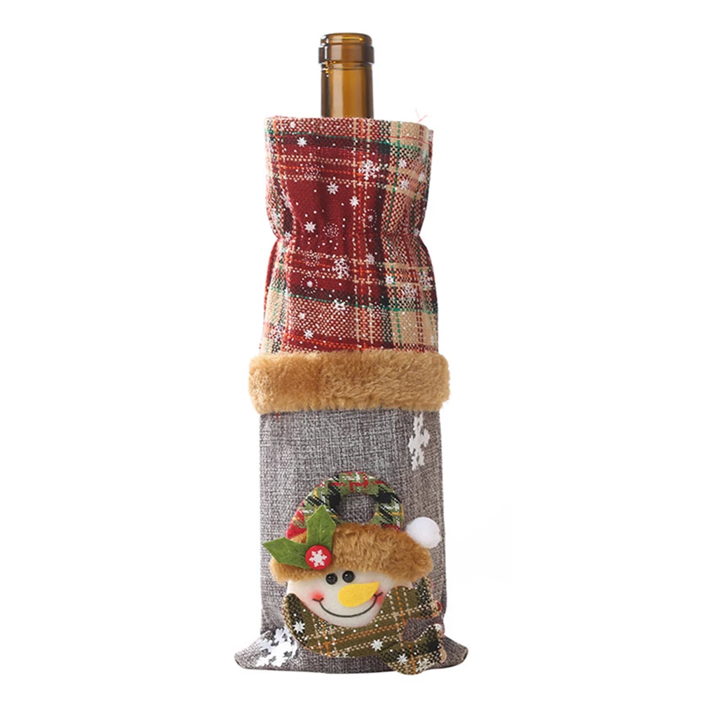 Милая Рождественская бутылка вина, льняная ткань, снеговик, лось, мешок Санта-Клауса бутылочные крышки, вечерние украшения для дома, рождественские украшения