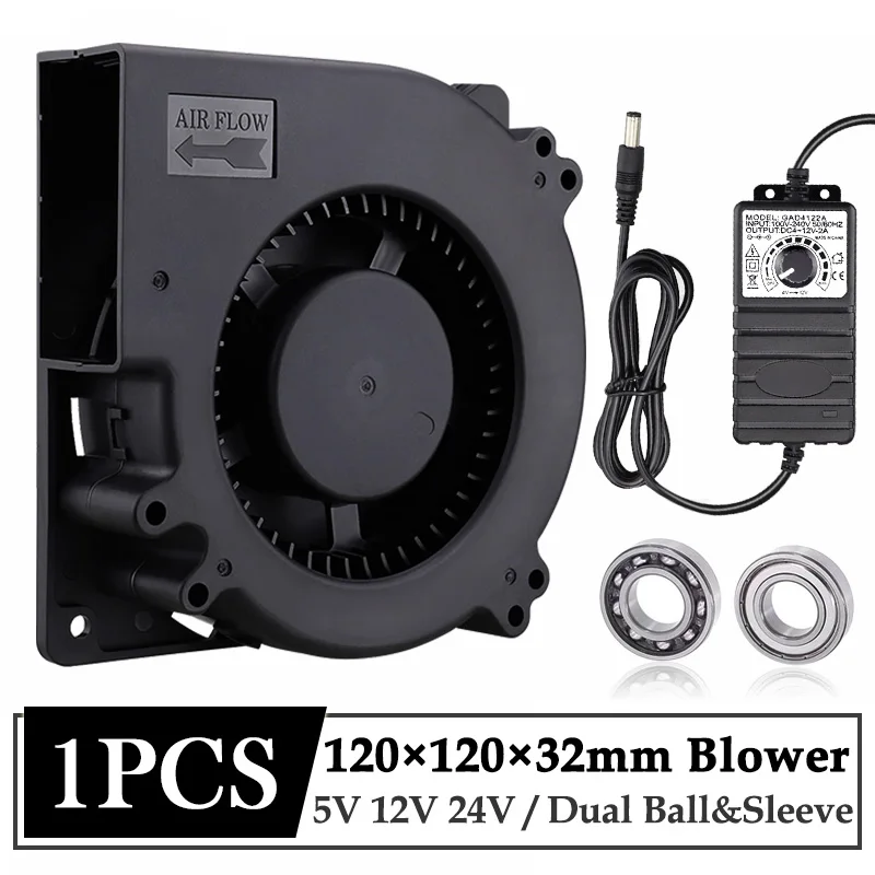 Gdestime-ventilador Portátil Industrial de Bola Dupla Ventilador Turbo Cooler dc 5v 12v 24v 48v 120x120x32 mm 120 mm 12032b 1pc