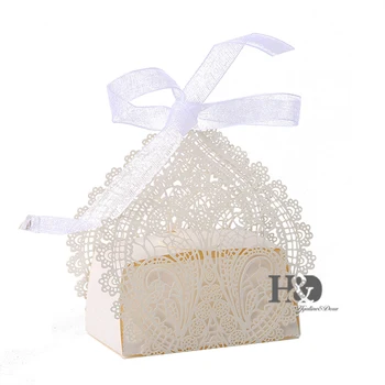 

High Quality 120Pcs Flower Love Heart Laser Cut Favor Candy Box Bomboniere with Ribbons Bridal Shower Wedding Party Favors
