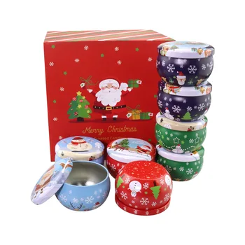 

8PCS Round Metal Tin with Lid Empty Cosmetic Jar Storage Containers for Candle Spice Christmas Candle Tins