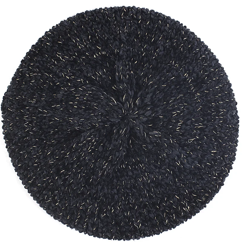 Women Fashion Elegant Sweet French Style Women Ladies Chenille Material Beret Female Winter Cap Silver Gold Knitted Warm Hat