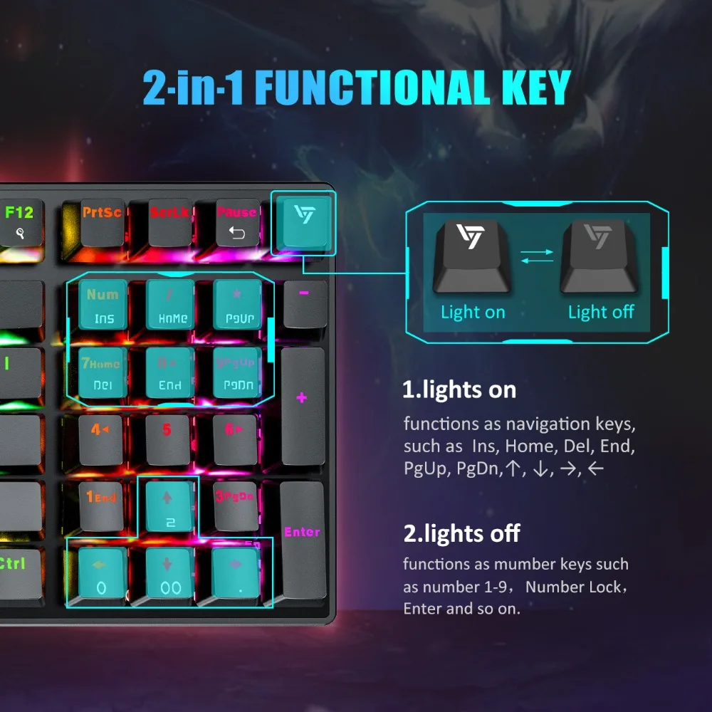 VicTsing PC259 Mechanical Keyboard RGB USB Wired Gaming Keybaord Blue Switch With 96 Keycaps Customized RGB Backlit For PC Gamer (3)