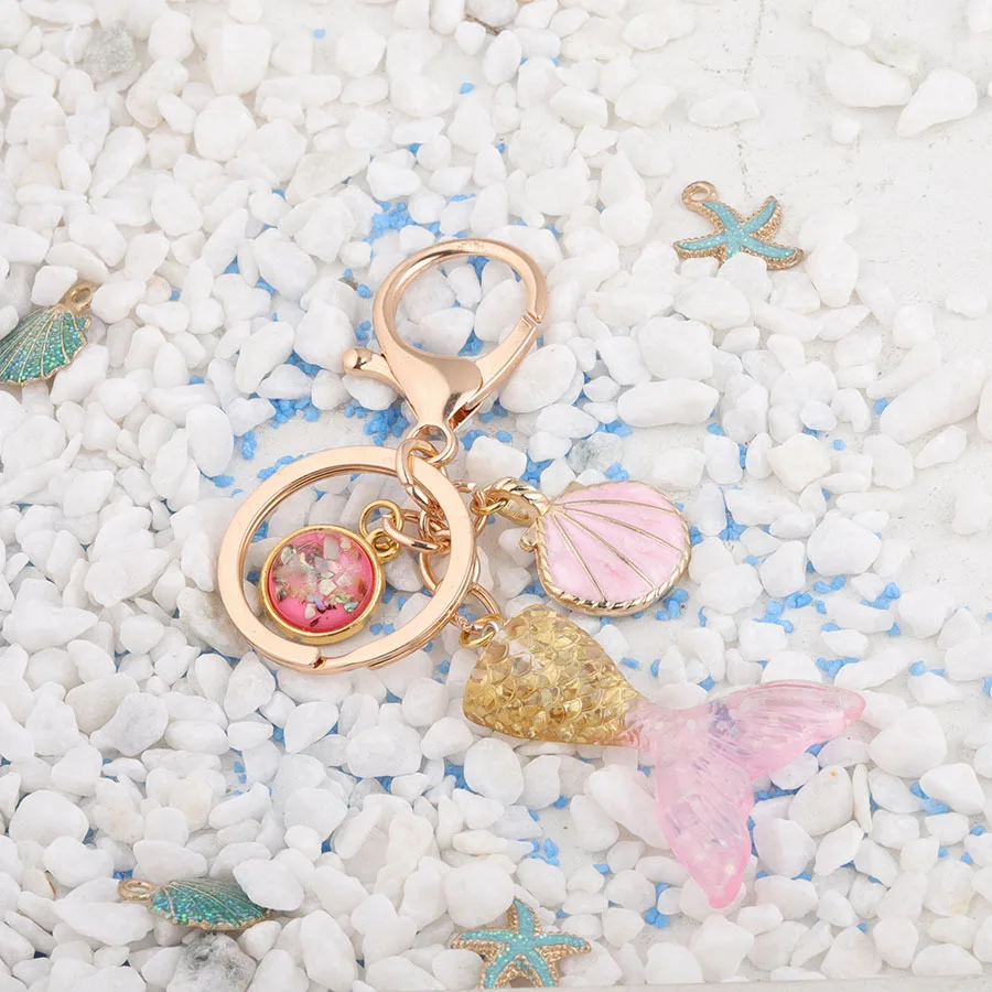 Fashion Trinket Shell Mermaid Keychain Gradient-Color Kids Fantasy Sea-world Cartoon Mermaid-tail Pandent Car Key Chains (5)