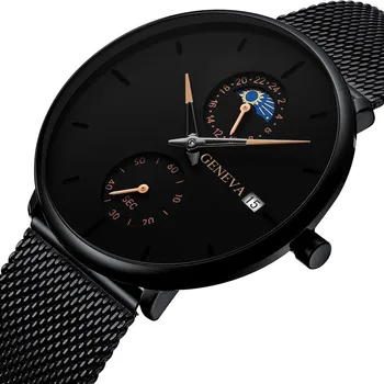 

Simple Men's Watch Black Luminous function Quartz Wrist Watch Male Casual All-match Steel strip Round Glass Watch montre homme