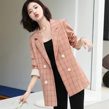 *#Best Price High quality fabric ladies plaid blazer Autumn new double-breasted long-sleeved suit jacket female Popular pink top 2019 *#Best Price High quality fabric ladies plaid blazer Autumn new double-breasted long-sleeved suit jacket female Popular pink top 2019