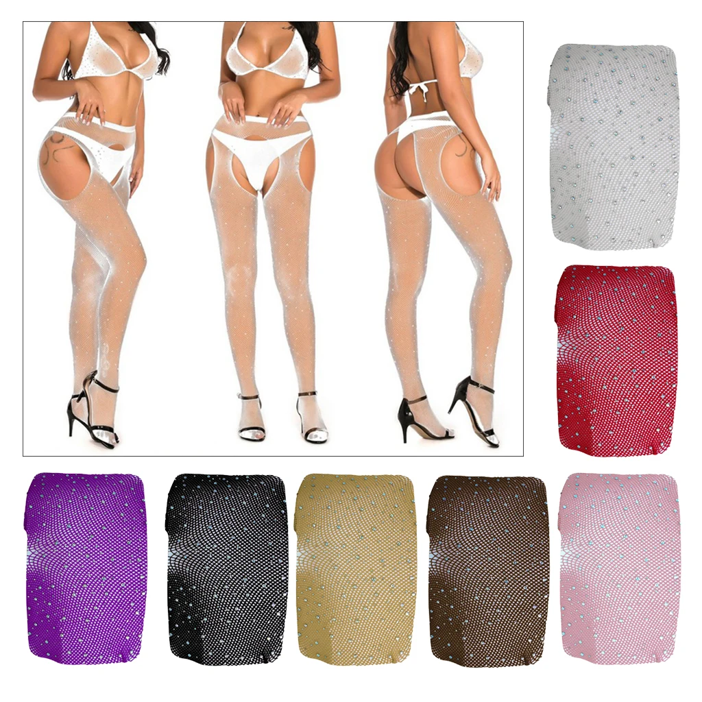 Women Crystal Rhinestone Fishnet Net Mesh Socks Stockings Tights Pantyhose   