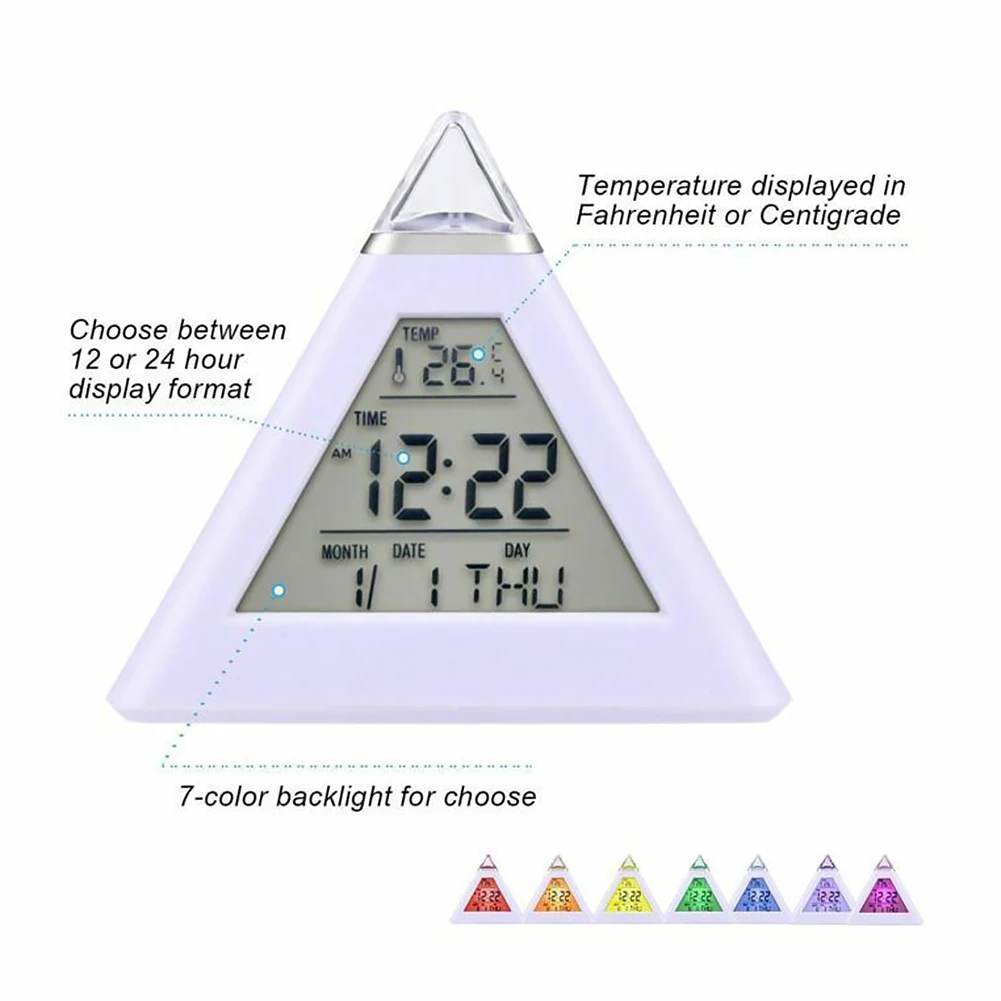 Горячие настольные часы Triang светодиодный 7 цветов меняющий светодиодный дисплей недели температуры цифровой будильник Настольный Декор