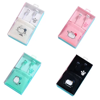 

Cute Cat Wired Earphone with Mic Stereo Earbuds with Earphone Case for Xiaomi Samsung iPhone Mobile Phone