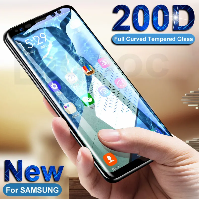 

200D Full Curved Tempered Glass on For Samsung Galaxy S10E S10 S8 S9 Plus Note 8 9 10 Pro S9 Screen Protective Glass Film Case