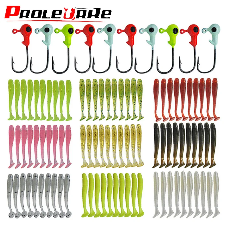 Soft Lures Lead-Hooks Jig Wobblers Swivel-Bass-Tackle Worm Silicone-Bait Fishing Artificial