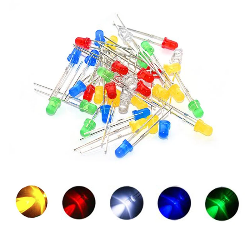 

5Colors*20PCS=100PCS / 1Color=100pcs/lot F3 3MM Round Green/Yellow/Blue/White/Red/ LED Light Diode Kit DIY Emitting Diodes Kit