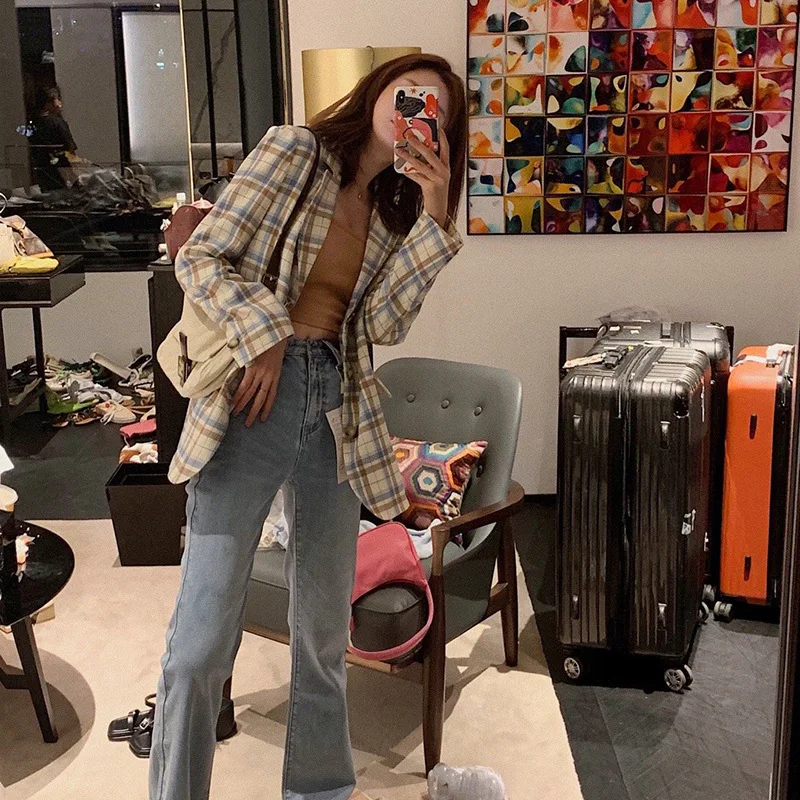 

Online Celebrity Style Series Customizable 2019 New Style Long Sleeve Casual Suit Korean-style Commuting Slimming Lattice Coat W