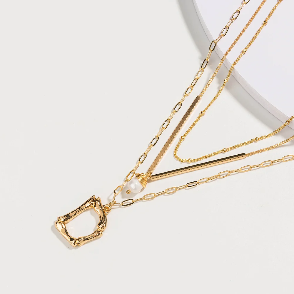 

Multilayer Long Pendant Necklace Letter Chain Necklace Personalized Copper Tube Freshwater Pearl Necklace or Women Jewelry