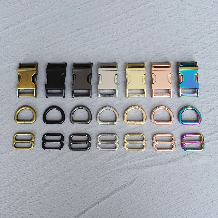 

50 Sets 15mm/20mm/25mm Webbing Metal Hardware D Ring Adjuster Belt Strap Slider Release Buckle Three-Piece For DIY Dog Collar