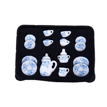 

Dollhouse Miniature Tea Set, Ceramic, Blue & White, 17 pcs
