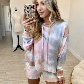 

DARK PERFUME 2020 Autumn Rainbow Color Sleeping Hooded Long Sleeve Pajama Set Women's Breathable Warm Soft Pajama Set Women Fash
