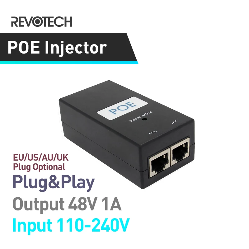Инжектор POE Injeccor адаптер переменного тока 48V1A Питание 10/100 Мбит/с Вход 100V 240V для IP