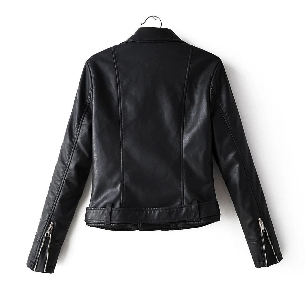 Spring Autumn Women's PU Leather Jacket With Belt Red Black Zipper Motorcycle OL Casual Jacket Plus Size Christmas Outwear