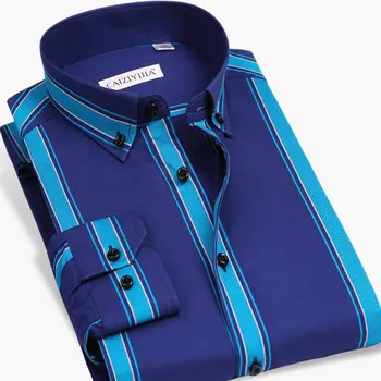 

Men's Blue Stripe Slim Fit Smart Casual Shirt Simple Design Long Sleeve Button-collar Comfortable 100% Cotton Shirts