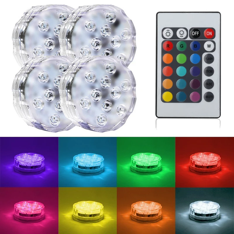 Подводная лампа с дистанционным управлением 10 светодиодов RGB на батарейках для