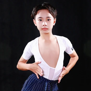 

Latin Dance Shirts Children Big V-Neck Short Sleeve Tops Cha Cha Tango Samba Salsa Clothing Boys Competition Stage Wear DN6230